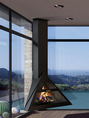 Admeto Fireplace Suspended Corner Fireplace