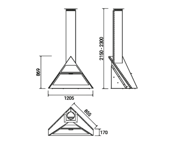 Admeto Fireplace Suspended Corner Fireplace